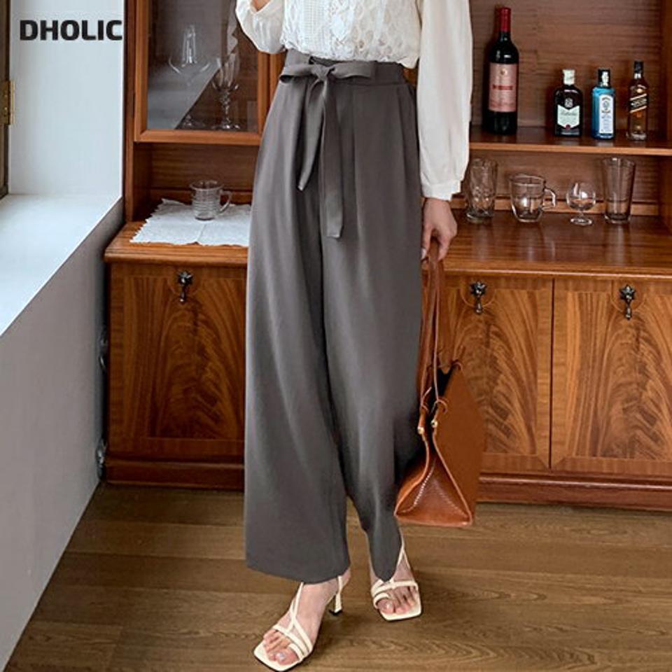 リボンワイドスラックス・全2色・b65841 レディース 【pt】韓国ファッション ボトムス ロング ロングパンツ スラックスパンツ スラックス リボン ワイド ゴム ベーシック 体型カバー ポケット オフィスカジュアル デイリー 足長 美脚 秋 春