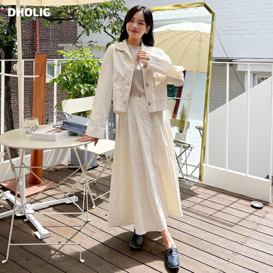 ナイロンポケットジャケット&スカートSET・全2色・t00656 レディース 【jk】韓国ファッション アウター ジャケットナイロンジャケット セット カラーネック 長袖 ポケット スカート カジュアル ゆったり 体型カバー 春 秋 NIJU