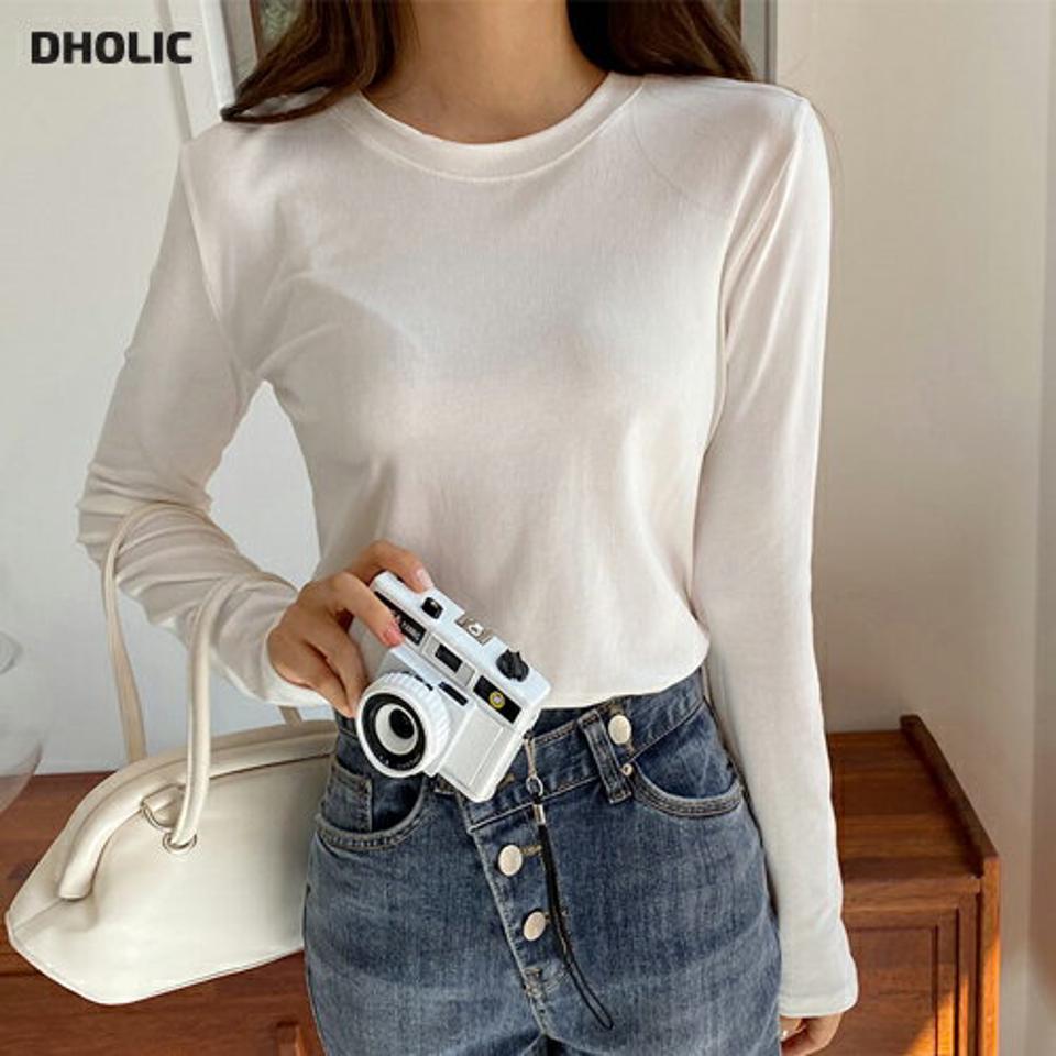 ラウンドネック長袖Tシャツ・全6色・t00640 レディース 【tops】韓国ファッション トップス Tシャツ 長袖 スリム ラウンドネック ベーシック レーヨン ステッチ デイリー フェミニン シンプル ガーリー 無地 春 秋 NIJU