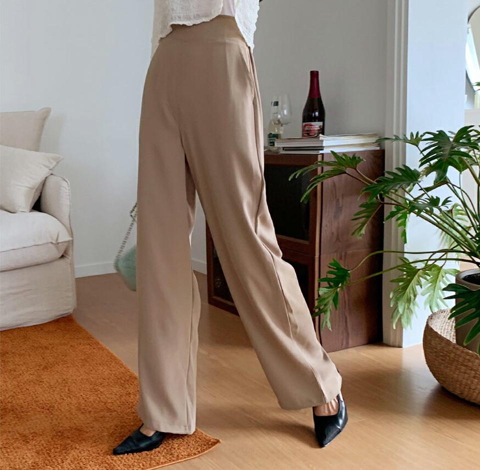 バックゴムスラックス・全3色・t64695 レディース 【pt】韓国ファッション ボトムス ロング ロングパンツ スラックスパンツ スラックス ストレート ゴム ベーシック 体型カバー ポケット オフィスルック デイリー 足長 美脚 秋 春