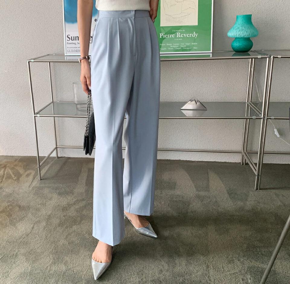 タックワイドスラックス・全3色・b64699 レディース 【pt】韓国ファッション ボトムス ロング ロングパンツ スラックスパンツ スラックス ワイド ストレート ゴム ベーシック ポケット デイリー 足長 秋 春