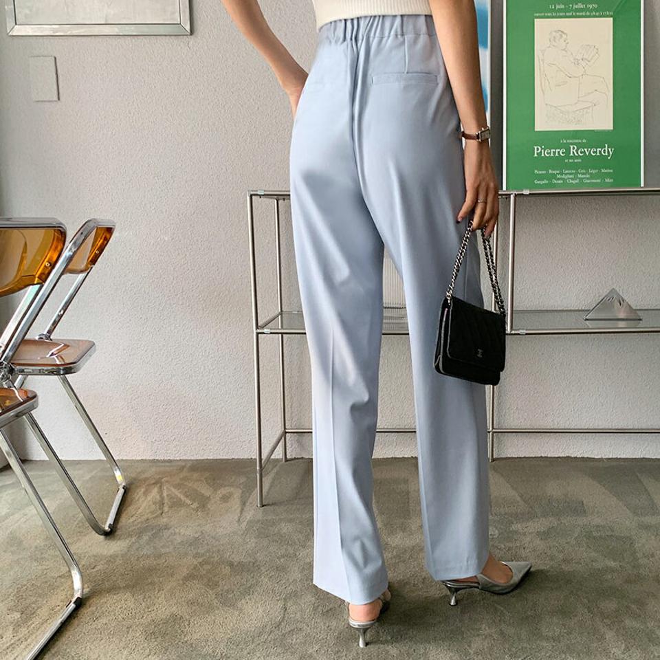 タックワイドスラックス・全3色・b64699 レディース 【pt】韓国ファッション ボトムス ロング ロングパンツ スラックスパンツ スラックス ワイド ストレート ゴム ベーシック ポケット デイリー 足長 秋 春