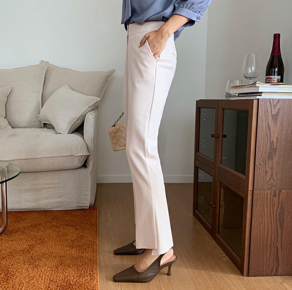 アンバランススリットスラックス・全3色・b64698 レディース 【pt】韓国ファッション ボトムス ロング ロングパンツ スラックスパンツ スラックス スリム ストレート アンバランス ベーシック ポケット デイリー 無地 足長 美脚 秋 春