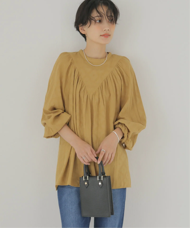 コットンドビーストライプギャザーブラウス◆（JOURNAL STANDARD relume）