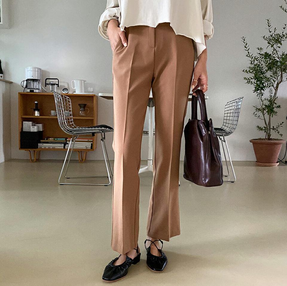 くるみボタンスリムスラックス・全3色・t58059 レディース 【pt】韓国ファッション ボトムス ロング ロングパンツ スラックスパンツ スラックス スリム フレア ベーシック 体型カバー ポケット オフィスカジュアル デイリー 足長 美脚 秋 春