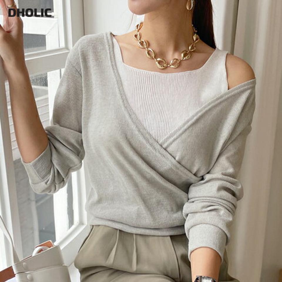 カシュクールTシャツ・全3色・t00231 レディース 【tops】トップス Tシャツ 長袖 カシュクール 単色 無地 シンプル カジュアル ユニーク 春 秋 韓国 ファッション ハイホリHIHOLLI