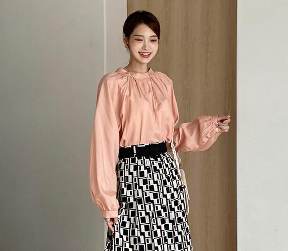 2WAYリボンバンドカラーブラウス・全5色・t00233 レディース 【bl】トップス ブラウス 長袖 バンドカラー りぼん 前後着用自由 ネックスリット ピンク ギャザー パステル 春 秋 韓国ファッション HIHOLLI