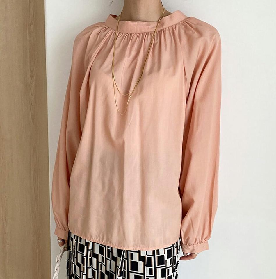 2WAYリボンバンドカラーブラウス・全5色・t00233 レディース 【bl】トップス ブラウス 長袖 バンドカラー りぼん 前後着用自由 ネックスリット ピンク ギャザー パステル 春 秋 韓国ファッション HIHOLLI