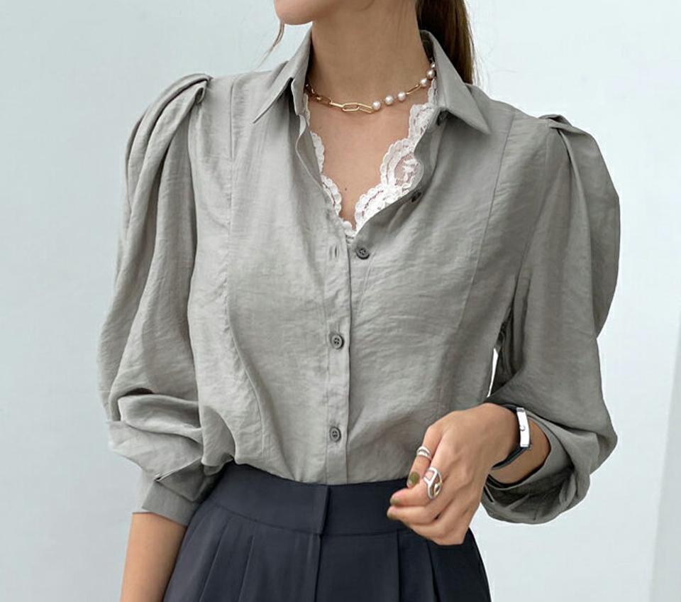 パフスリーブシャツブラウス・全3色・t00235 レディース 【bl】トップス シャツブラウス 長袖 ブラウス パフスリーブ パフ袖 ゆったり 上品 大人 きれいめ 春 秋 韓国ファッション ハイホリHIHOLLI