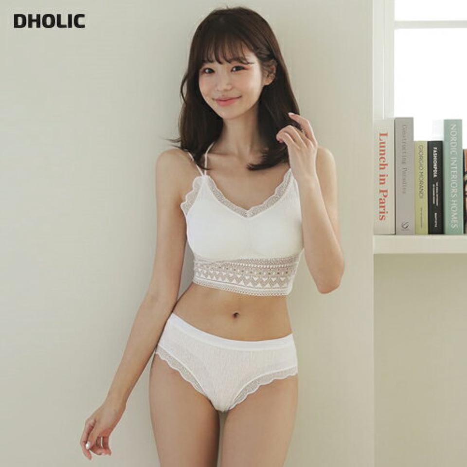 テクスチャーレースブラ＆ショーツSET・全4色・d44796 レディース 【uw】韓国ファッション アンダーウェア ランジェリー 下着 セット ブラジャー ブラ ショーツ パンツ ユニーク スリム ピーナッツ パッド一 大人 ノンワイヤー 秋 春