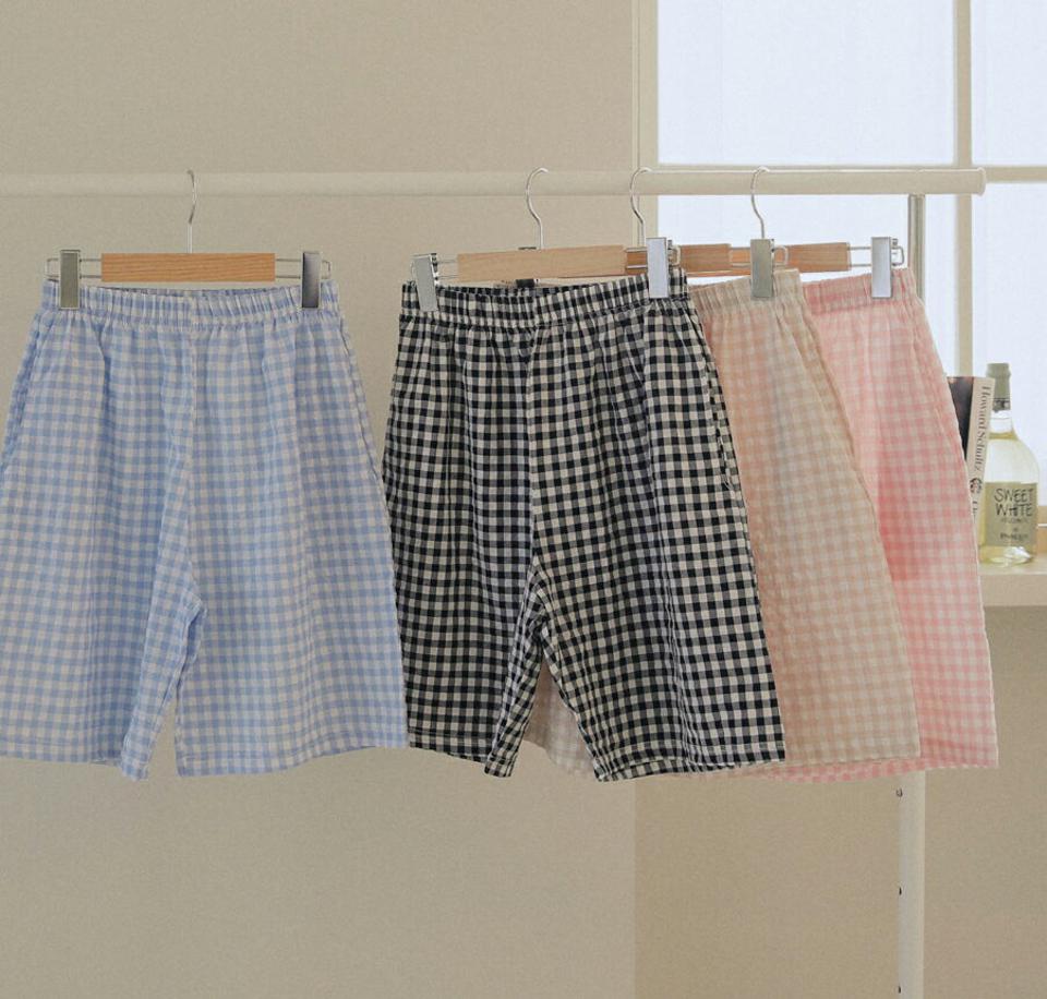 ギンガムチェックショートパジャマパンツ・全4色・d44807 レディース 【uw】韓国ファッション ランジェリー 下着 パジャマパンツ パジャマ ルームウェア パンツ ショート ギンガム チェック ショート丈 ゴム ワイド 大人 秋 春
