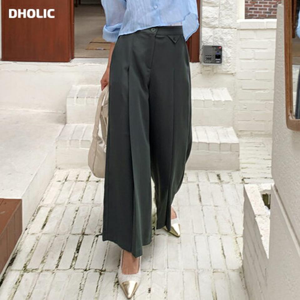 ボタンフラップワイドスラックス・全3色・b62736 レディース 【pt】韓国ファッション ボトムス ロング ロングパンツ 美脚 スラックス シック ワイド オフィスカジュアル オフィス 10分丈 体型カバー 細身 ハイウエスト 秋 春