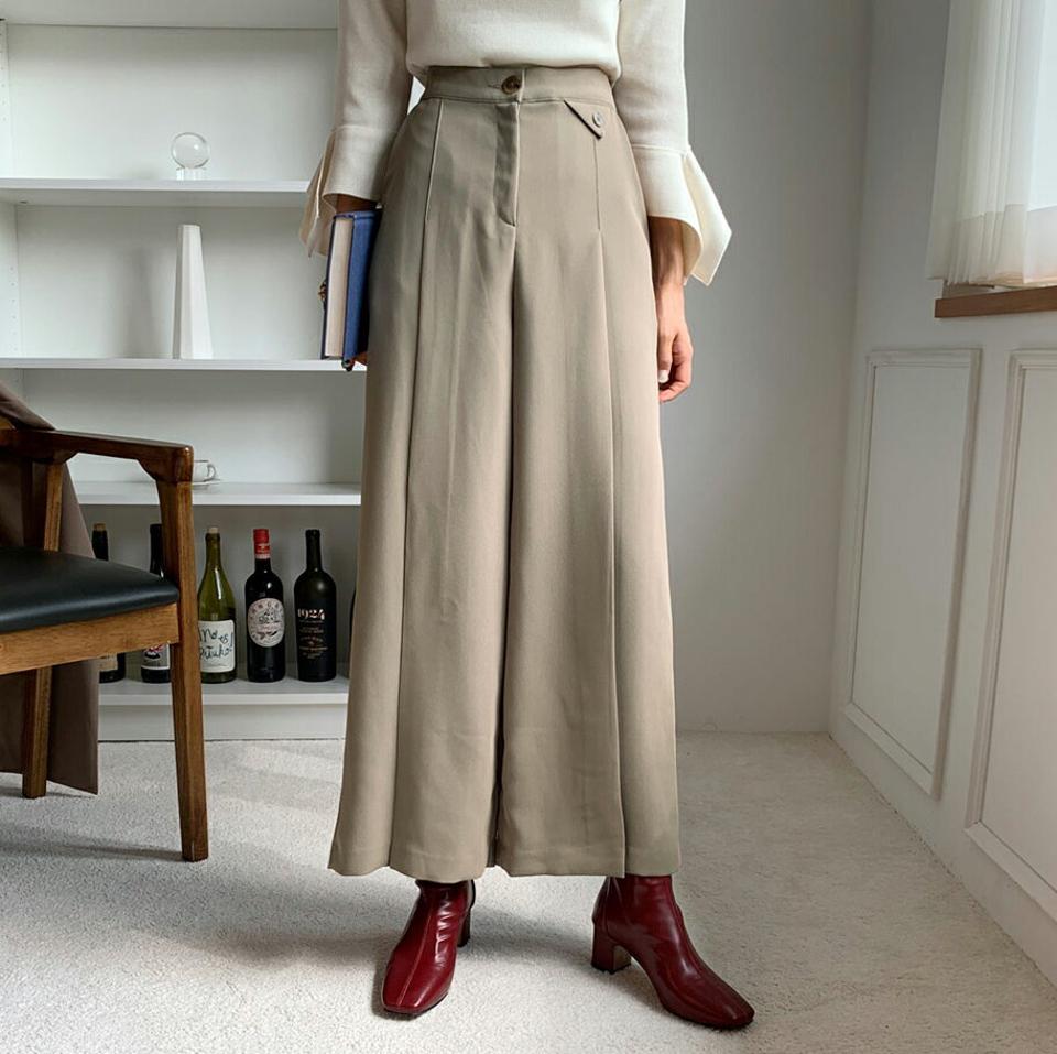 ボタンフラップワイドスラックス・全3色・b62736 レディース 【pt】韓国ファッション ボトムス ロング ロングパンツ 美脚 スラックス シック ワイド オフィスカジュアル オフィス 10分丈 体型カバー 細身 ハイウエスト 秋 春