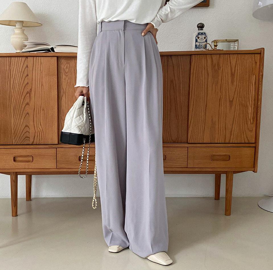 タックワイドスラックス・全2色・t62715 レディース 【pt】韓国ファッション ボトムス ロング ロングパンツ スラックスパンツ スラックス ワイド ゴム ツータック デイリー ポケット オフィスカジュアル 美脚 秋 春