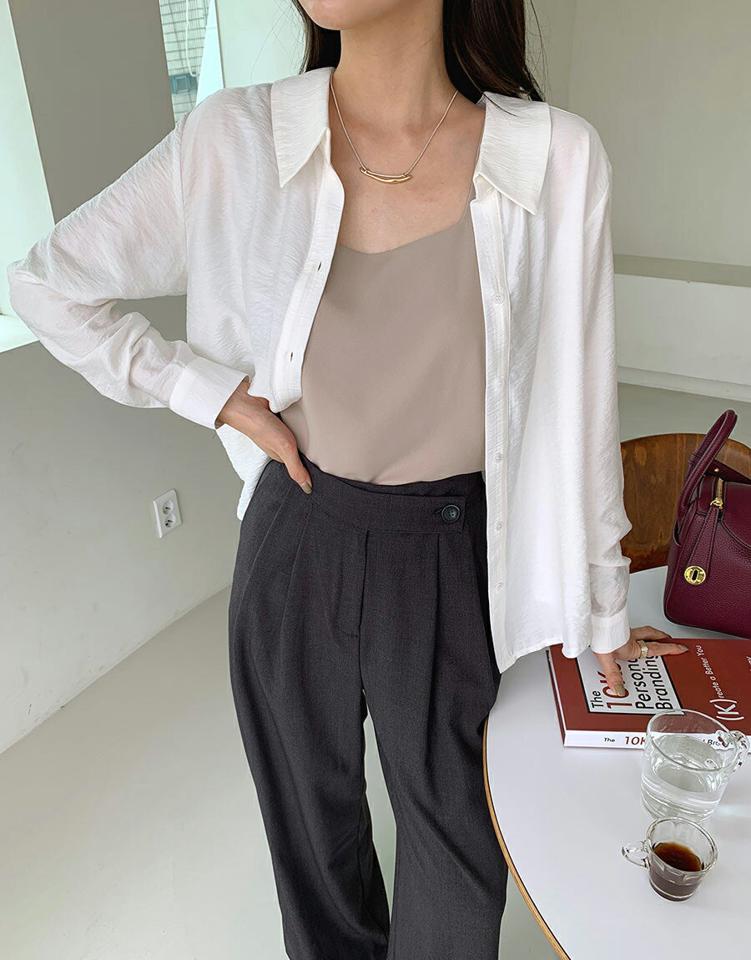 オープンカラーシルキーシャツブラウス・全3色・b69814 レディース 【bl】トップス シャツブラウス ブラウス 長袖 シルキー ツヤ 単色 無地 シンプル 大人 きれいめ 上品 春 秋 韓国 ファッション ハイホリHIHOLLI