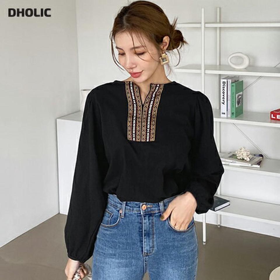 エスニックパフTシャツ・全3色・b69819 レディース 【tops】トップス Tシャツ 長袖 パフスリーブ パフ袖 エスニック 柄 大人 かわいい 春 秋 韓国 ファッション ハイホリHIHOLLI