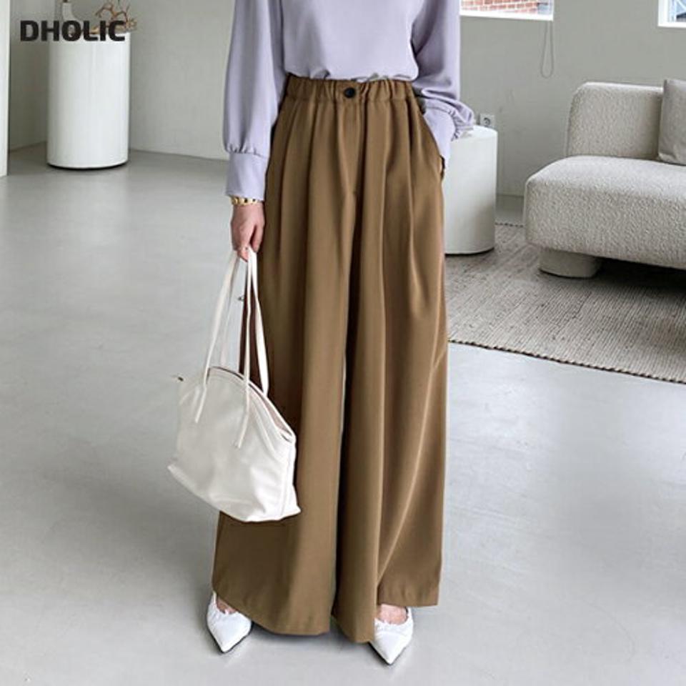 ボタンワイドパンツ・全2色・t69823 レディース 【pt】パンツ ズボン ロングパンツ ワイド 単色 無地 シンプル ベーシック カジュアル 大人 ラフ ウエストゴム 春 秋 韓国 ファッション ハイホリHIHOLLI