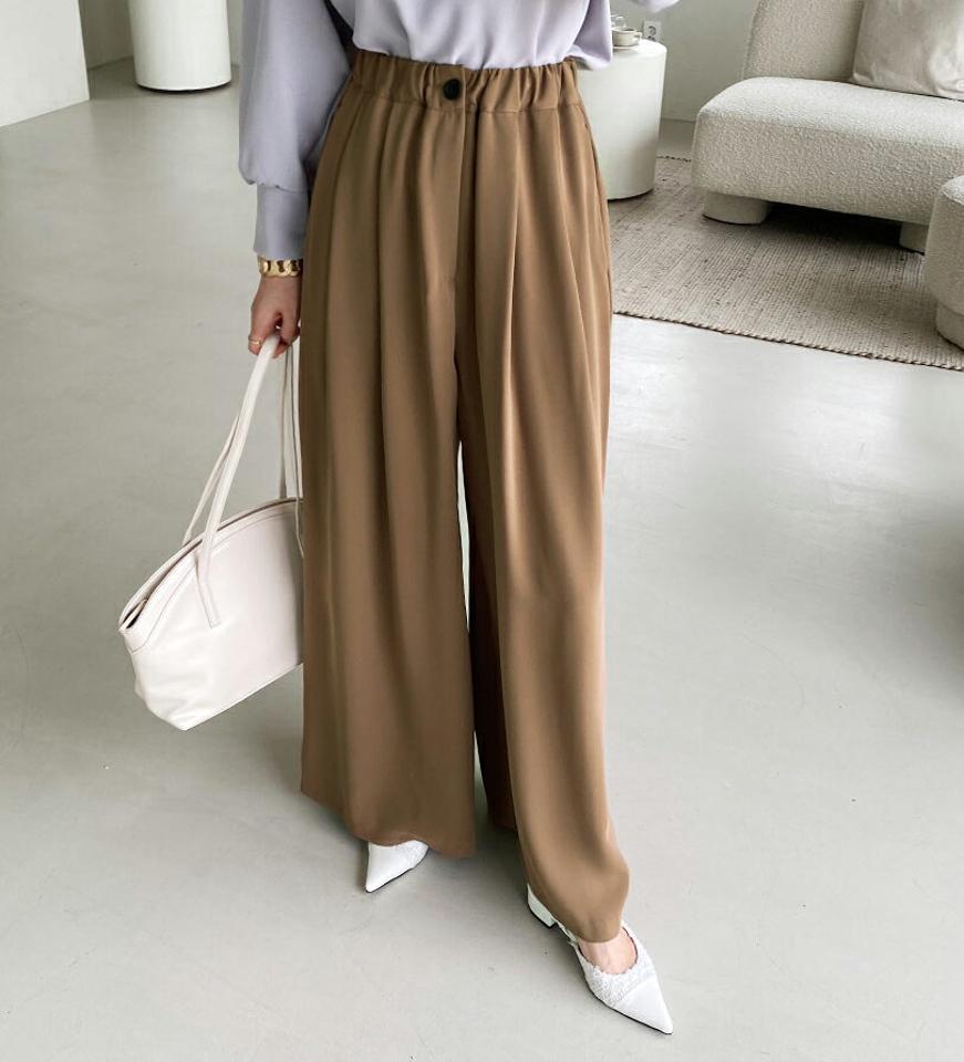 ボタンワイドパンツ・全2色・t69823 レディース 【pt】パンツ ズボン ロングパンツ ワイド 単色 無地 シンプル ベーシック カジュアル 大人 ラフ ウエストゴム 春 秋 韓国 ファッション ハイホリHIHOLLI