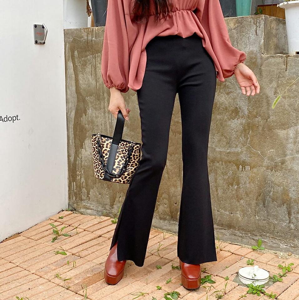 ウエストゴムフレアパンツ・全2色・t00732 レディース 【pt】韓国ファッション ボトムス パンツ ロング フレアパンツ ゴム スリット フレア ハイウエスト スリム 美脚 10分丈 十分丈 カジュアル デイリー 春 秋 NIJU