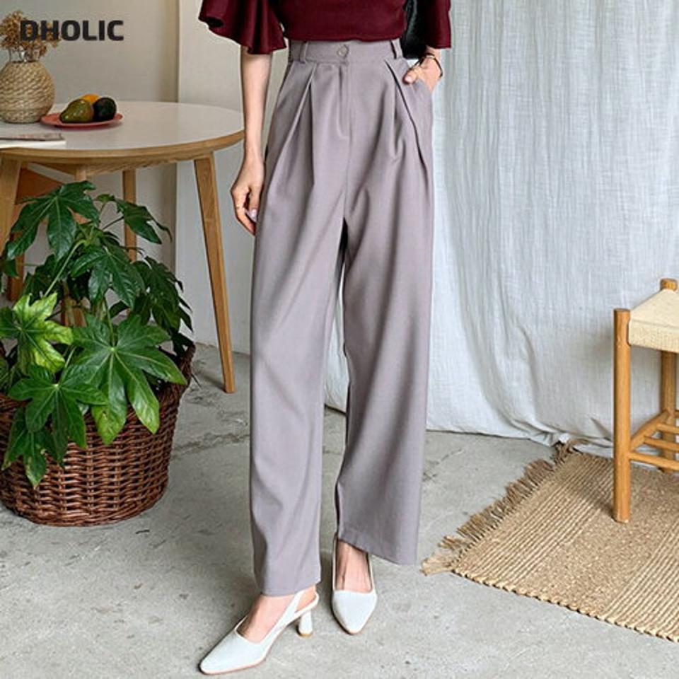 タックワイドスラックス・全3色・t64777 レディース 【pt】韓国 ファッション ボトムス ロング ロングパンツ 美脚 スラックス シック ワイド オフィスカジュアル オフィス 10分丈 体型カーバー 細身 ハイウエスト 秋 春