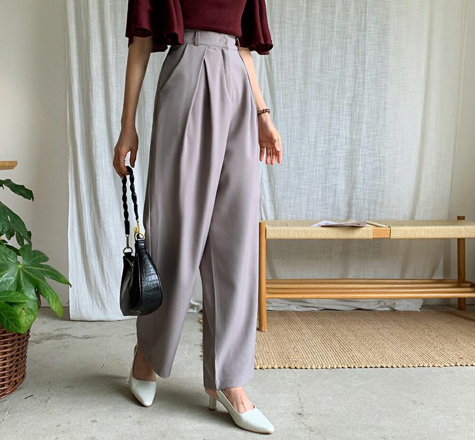 タックワイドスラックス・全3色・t64777 レディース 【pt】韓国 ファッション ボトムス ロング ロングパンツ 美脚 スラックス シック ワイド オフィスカジュアル オフィス 10分丈 体型カーバー 細身 ハイウエスト 秋 春