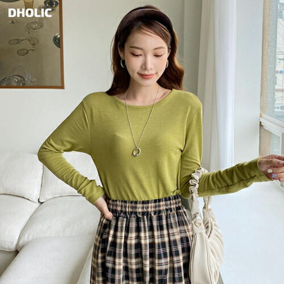 【ブラックフライデ—特価】ラウンドネック長袖Tシャツ・全5色・t69964 レディース 【tops】トップス Tシャツ 長袖 ラウンドネック 単色 無地 シンプル ベーシック スリム 大人 カジュアル 春 秋 韓国ファッション ハイホリHIHOLLI