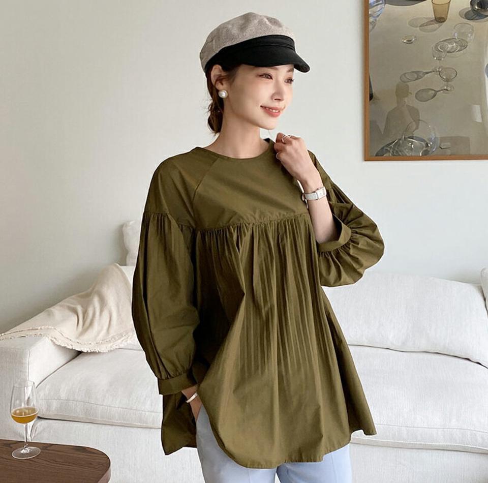 プリーツフレアブラウス・全4色・b69974 レディース 【bl】トップス ブラウス フレア プリーツ ガーリー 七分丈 七分袖 7分丈 7分袖 かわいい 春 秋 韓国ファッション ハイホリHIHOLLI