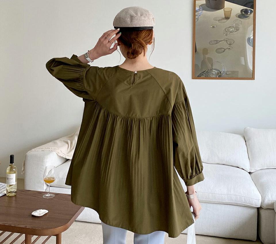 プリーツフレアブラウス・全4色・b69974 レディース 【bl】トップス ブラウス フレア プリーツ ガーリー 七分丈 七分袖 7分丈 7分袖 かわいい 春 秋 韓国ファッション ハイホリHIHOLLI