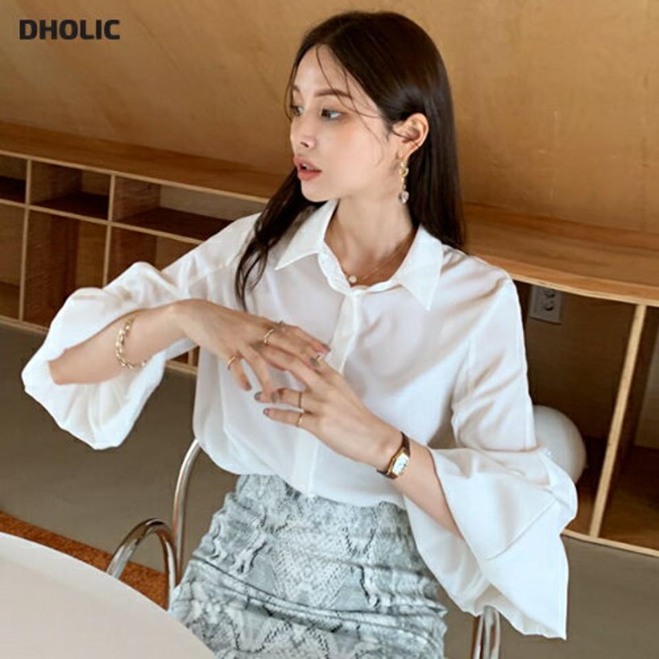 フライフロントカラーバルーンブラウス・全3色・b00258 レディース 【bl】トップス ブラウス 七分丈 七分袖 7分丈 7分袖 バルーンスリーブ パフ袖 パフスリーブ フェミニン ユニーク 上品 大人 春 秋 韓国 ファッション ハイホリHIHOLLI