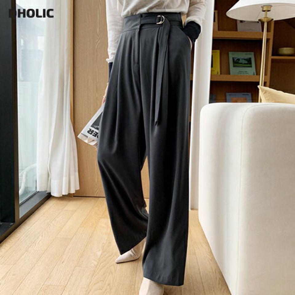 ベルトツータックワイドスラックスパンツ・全3色・t00281 レディース 【pt】スラックス パンツ ズボン ロングパンツ ワイド 単色 無地 シンプル ツータック ベルト 大人 カジュアル 春 秋 韓国 ファッション ハイホリHIHOLLI