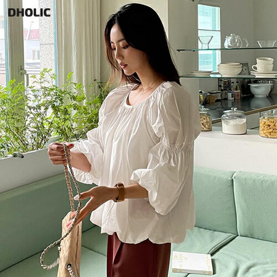 ギャザースリーブパフブラウス・全3色・b58071 レディース 【bl】韓国 ファッション トップス ブラウス 長袖 大人 ラウンドネック ギャザー スリーブ パフ 上品 シンプル バルーン メッシュ フェミニン ガーリー カジュアル 体型カバー 秋 春