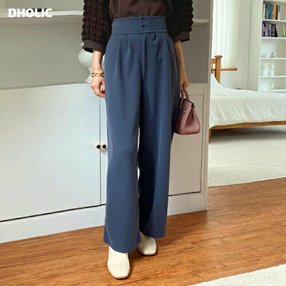 リブツーボタンワイドパンツ・全4色・b69958 レディース 【pt】パンツ ズボン ロングパンツ ワイド リブパンツ 単色 無地 シンプル ベーシック 大人 カジュアル 春 秋 韓国 ファッション ハイホリHIHOLLI