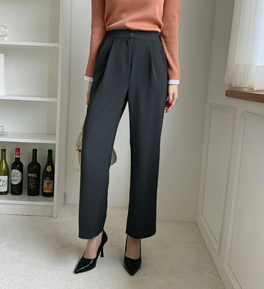 バックゴムワイドスラックスパンツ・全4色・t69893 レディース 【pt】スラックス パンツ ズボン ロングパンツ ワイド 単色 無地 シンプル ベーシック 大人 オフィスカジュアル 春 秋 韓国ファッション ハイホリHIHOLLI