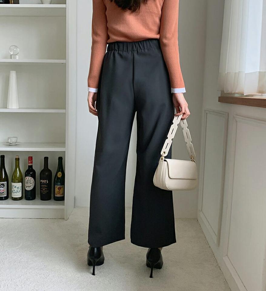 バックゴムワイドスラックスパンツ・全4色・t69893 レディース 【pt】スラックス パンツ ズボン ロングパンツ ワイド 単色 無地 シンプル ベーシック 大人 オフィスカジュアル 春 秋 韓国ファッション ハイホリHIHOLLI