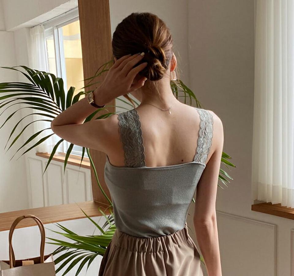 レーススリムノースリーブ・全3色・b69944 レディース 【tops】トップス スリーブレス ノースリーブ レース 単色 シンプル フェミニン かわいい 春 夏 秋 韓国ファッション ハイホリHIHOLLI