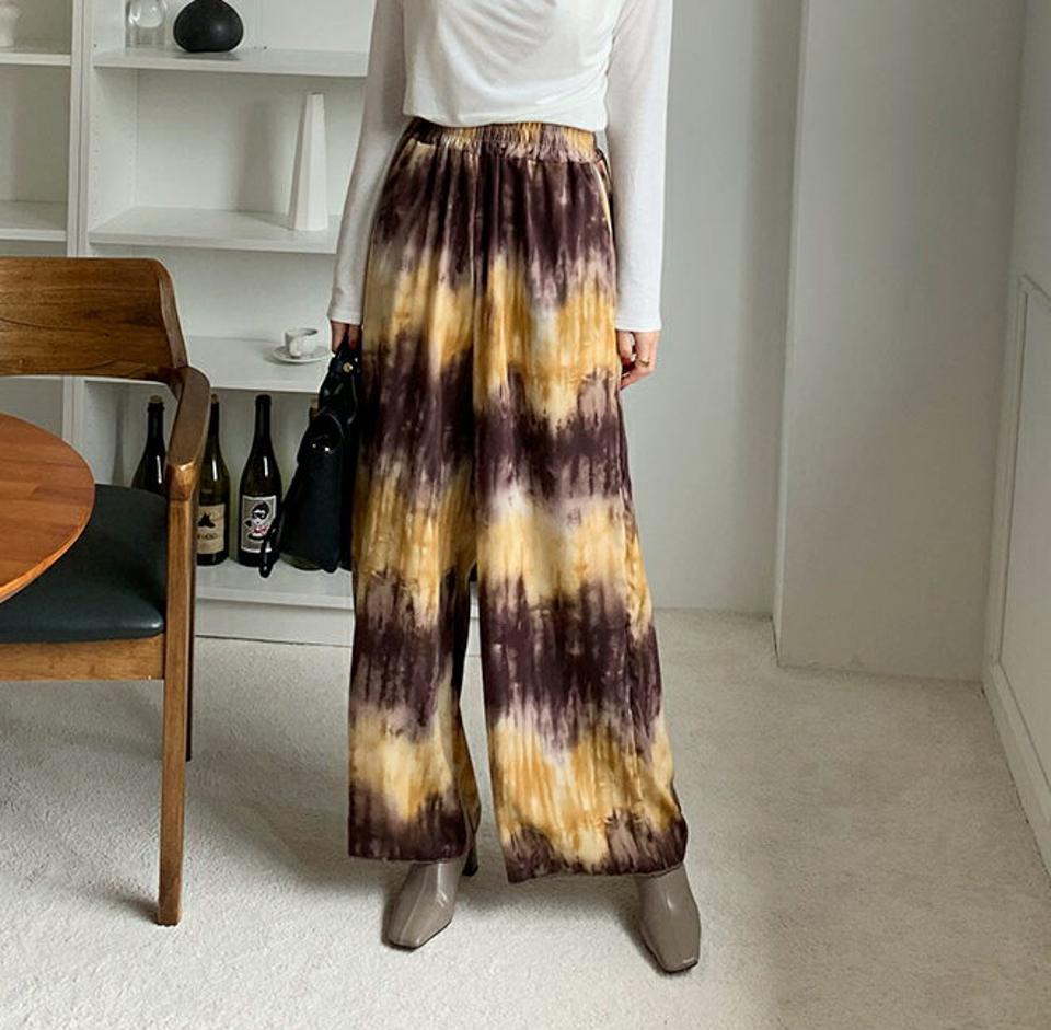 タイダイパターンワイドパンツ・全2色・t69959 レディース 【pt】パンツ ズボン ロングパンツ ワイド 総柄 タイダイ柄 模様 ウエストゴム カジュアル かわいい 春 秋 韓国 ファッション ハイホリHIHOLLI