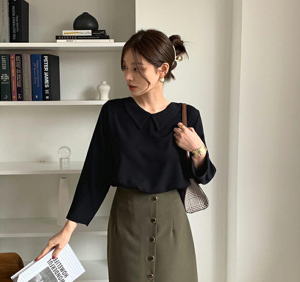 2WAYプリーツカラーブラウス・全2色・b69955 レディース 【bl】トップス ブラウス 長袖 プリーツ 体型カバー シンプル 単色 可愛い かわいい 春 秋 韓国 ファッション ハイホリHIHOLLI