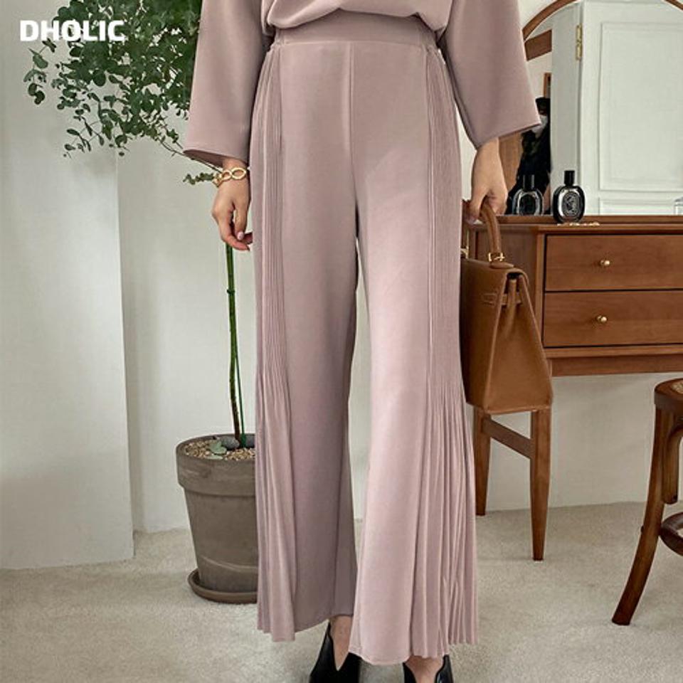 プリーツワイドパンツ・全2色・b69956 レディース 【pt】パンツ ズボン ロングパンツ プリーツ ワイド 単色 可愛い かわいい 春 秋 韓国 ファッション ハイホリHIHOLLI