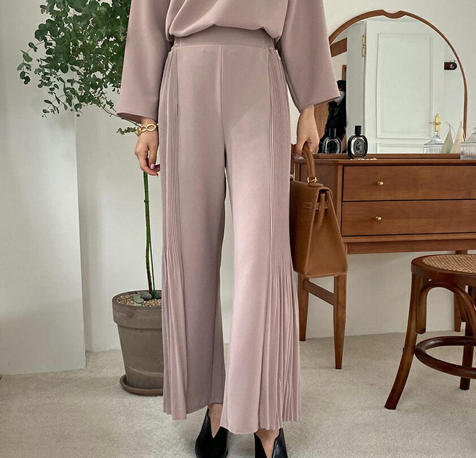 プリーツワイドパンツ・全2色・b69956 レディース 【pt】パンツ ズボン ロングパンツ プリーツ ワイド 単色 可愛い かわいい 春 秋 韓国 ファッション ハイホリHIHOLLI