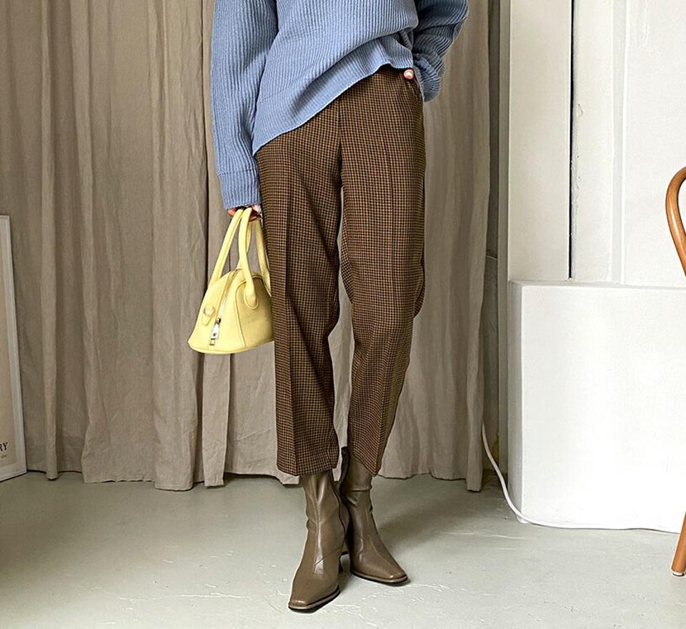 チェックスリムスラックス・全2色・b62776 レディース 【pt】韓国ファッション ボトムス ロング ロングパンツ スラックスパンツ スラックス チェック スリム 体型カバー ポケット ボタン カジュアル デイリー 足長 美脚 フェミニン 秋 春