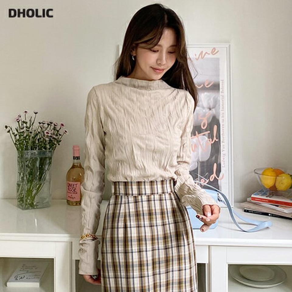 ウェーブリンクルハーフネックTシャツ・全4色・t62751 レディース 【tops】韓国ファッション トップス Tシャツ 長袖 ハーフネック ウェーブ リンクル シンプル カジュアル シンプル ガーリー デイリー 細身 フェミニン 高見え 秋 春