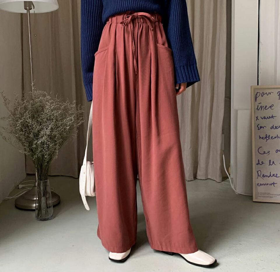 ギャザーワイドパンツ・全4色・t62772 レディース 【pt】韓国 ファッション ボトムス ロング ロングパンツ ワイドパンツ ギャザー ワイド ゴム ストリング 体型カバー ポケット カジュアル デイリー 足長 美脚 秋 春