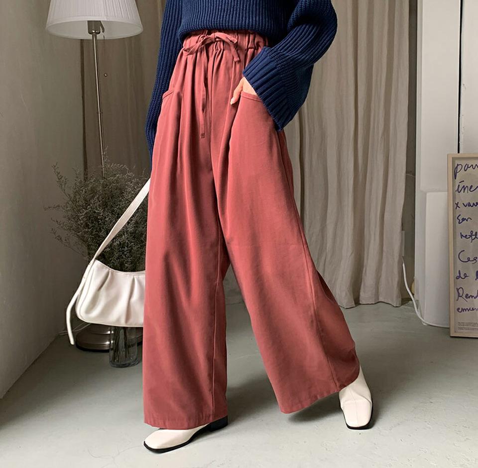 ギャザーワイドパンツ・全4色・t62772 レディース 【pt】韓国 ファッション ボトムス ロング ロングパンツ ワイドパンツ ギャザー ワイド ゴム ストリング 体型カバー ポケット カジュアル デイリー 足長 美脚 秋 春