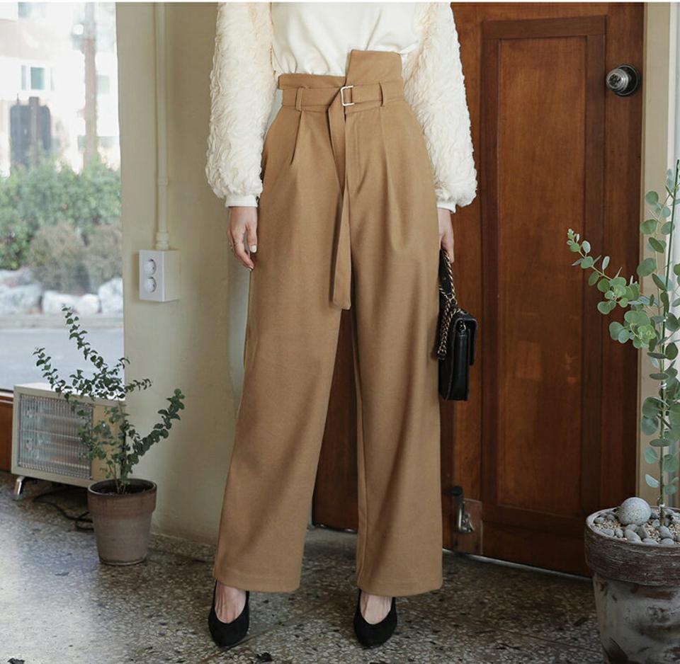 ベルトSETアンバランスウエストパンツ・全2色 t55306 レディース【pt】ガウチョパンツ ボトムス パンツ アンバランス ベルトセット ハイウエスト ユニーク ロング ロングパンツ ワイド ワイドパンツ ワンタック 上品 無地 ハイホリHIHOLLI