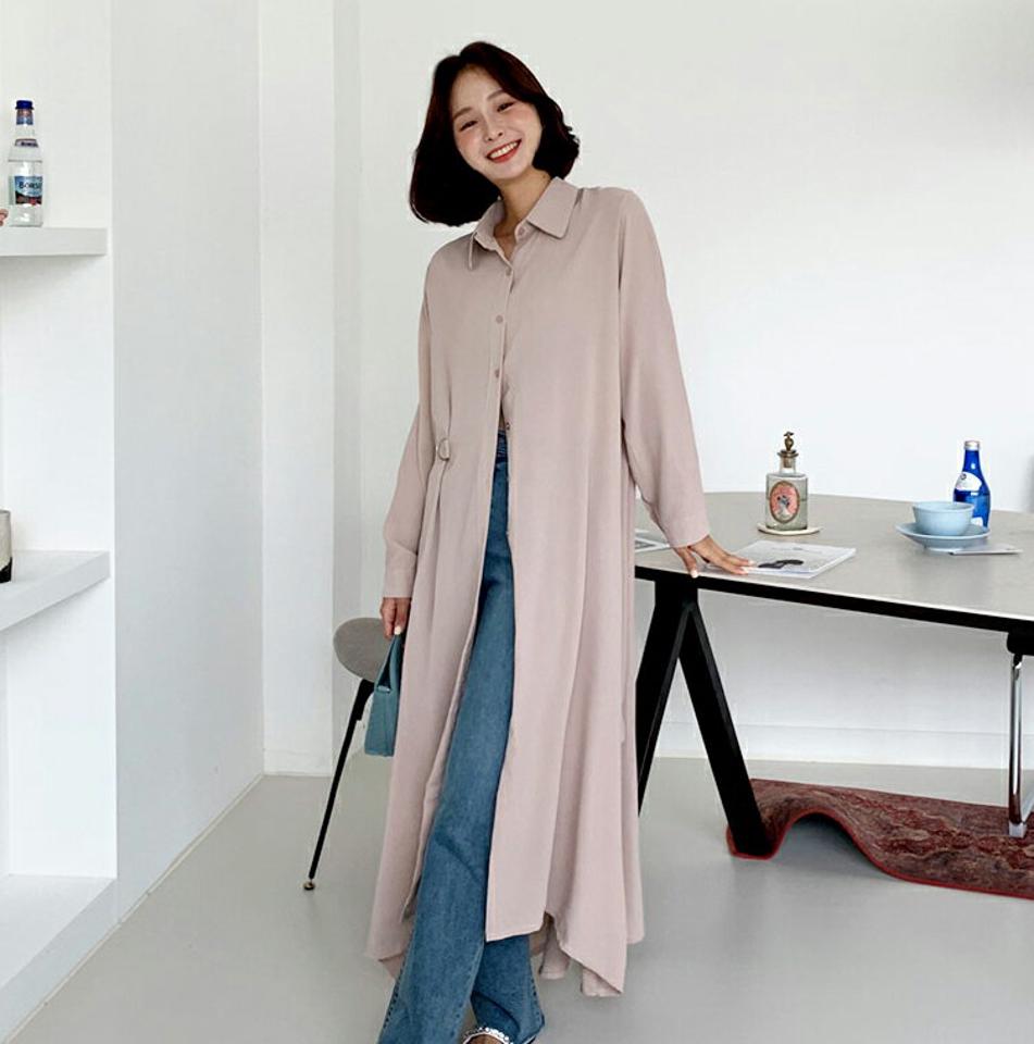 ベルトシャツロングワンピース・全3色・t62736 レディース 【ops】韓国 ファッション ワンピース ロング ロングワンピース 大人 シャツワンピース ロング丈 長袖 Aライン ストラップ カフス ボタン シンプル フェミニン 体型カバー 秋 春