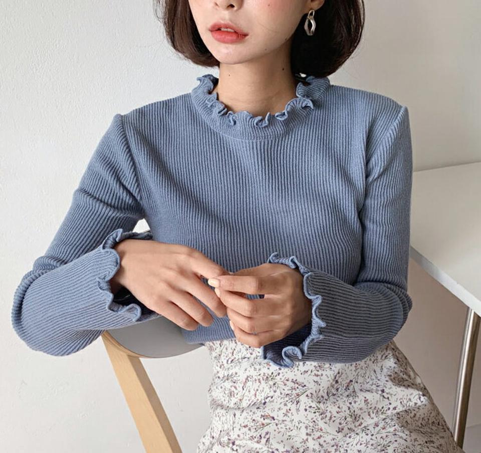 メロウヘムリブニット・全6色・t62725 レディース 【tops】韓国ファッション トップス ニット 年上 大人 長袖 ラウンドネック メロウヘム リブ スリム スリット シンプル カジュアル 無地 体型カーバー 細身 カラーニット フェミニン 上品 秋 春243