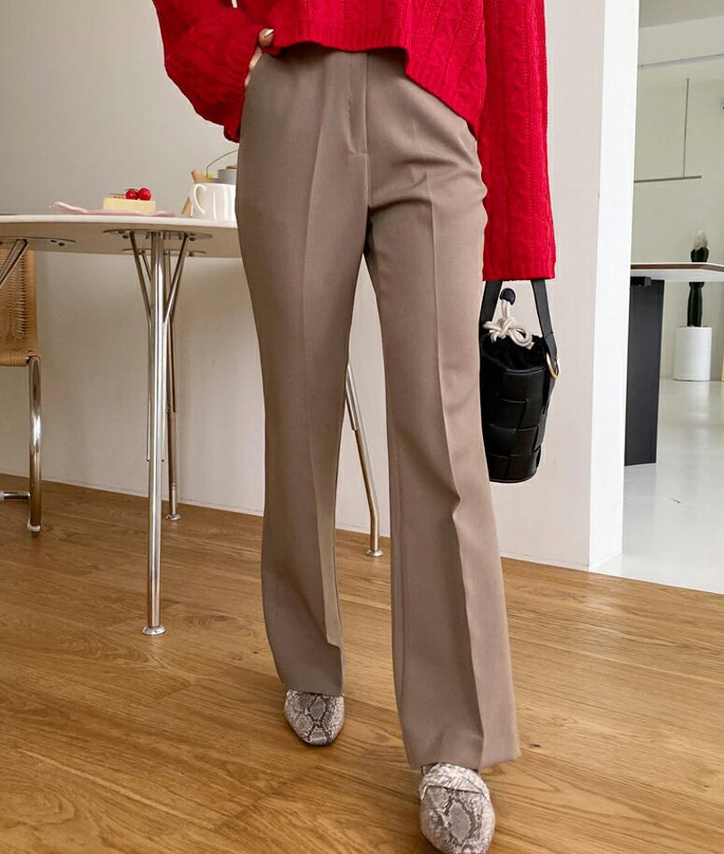 フレアスラックスパンツ・全2色・t65001 レディース 【pt】韓国 ファッション ボトムス パンツ ロング ロングパンツ スラックスパンツ スラックス フレア ポケット ボタン ベーシック 美脚 足長 細身 着痩せ 体型カーバー シンプル 春 秋 NIJU