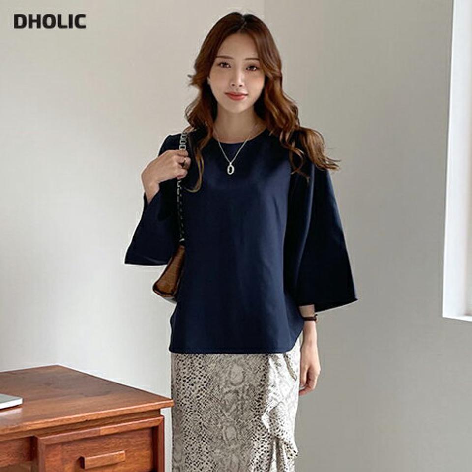 ワイドスリーブブラウス・全3色・b69921 レディース 【bl】トップス ブラウス ワイドスリーブ 単色 無地 シンプル 半端丈 長袖 オフィスカジュアル 春 秋 韓国ファッション ハイホリHIHOLLI