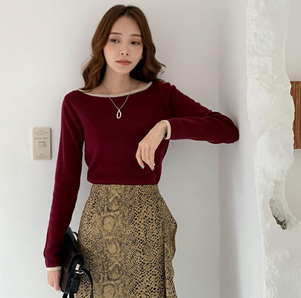 配色ラインボートネックニット・全5色・t69930 レディース 【tops】トップス ニット 長袖 ボートネック 配色 シンプル 大人 きれいめ 春 秋 韓国ファッション ハイホリHIHOLLI