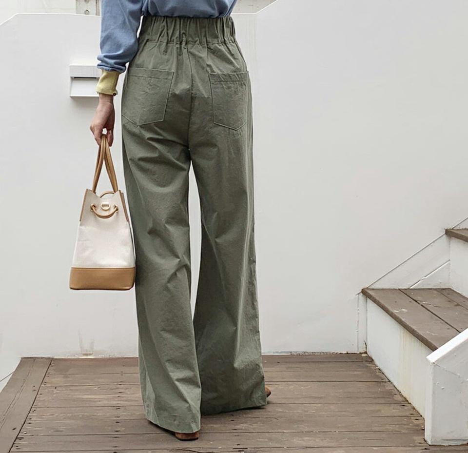 ツーボタンコットンワイドパンツ・全3色・t69934 レディース 【pt】パンツ ズボン ロングパンツ ワイド コットン 単色 無地 シンプル 大人 カジュアル 春 秋 韓国 ファッション ハイホリHIHOLLI